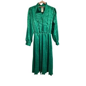 [Vintage] 1980s Green Willi Long Sleeve Midi Dress - Size 6